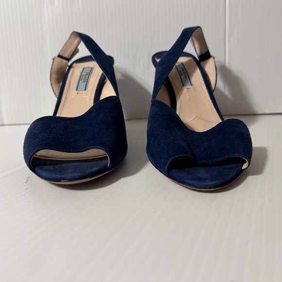 PRADA suede navy d’Orsay open toe sling back heel size 38 1/2 EU - Picture 4 of 11
